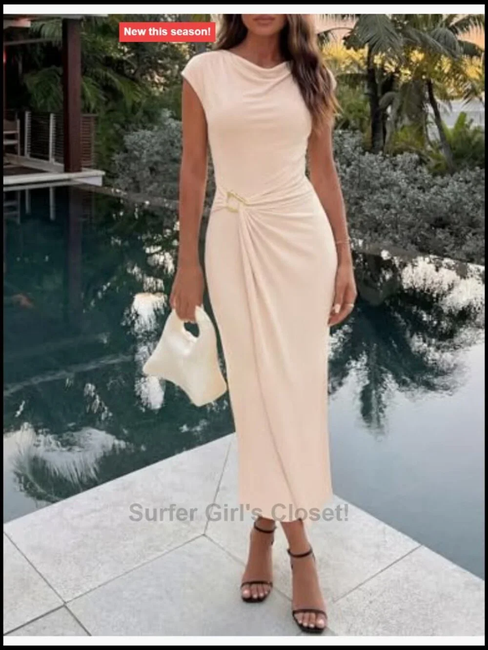 Women's Cap Sleeve Mock Neck Bodycon Midi Dress - Fitted Elegant Party Wear